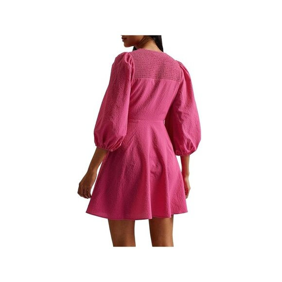 Ted Baker Women's Pink Jozelyn Seersucker Tie Front Mini Dress Size 6 US New - Picture 2 of 7